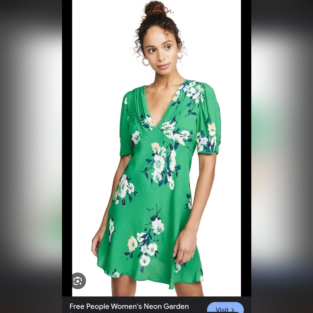 Free People Neon Green Floral Wrap Mini Dress